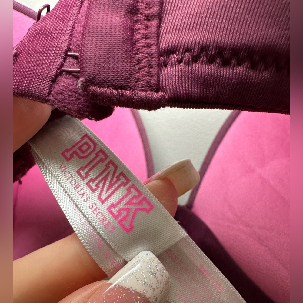 Victoria’s Secret PINK Burgundy Push-Up Bra Smooth T-Shirt Bra Cute Sexy Club 🩷 - Picture 8 of 11